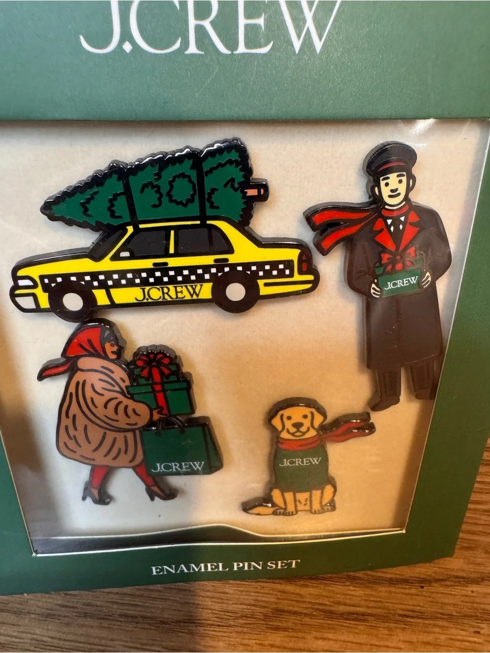J. Crew Green & Yellow Dog and Holiday Enamel Pin Set
